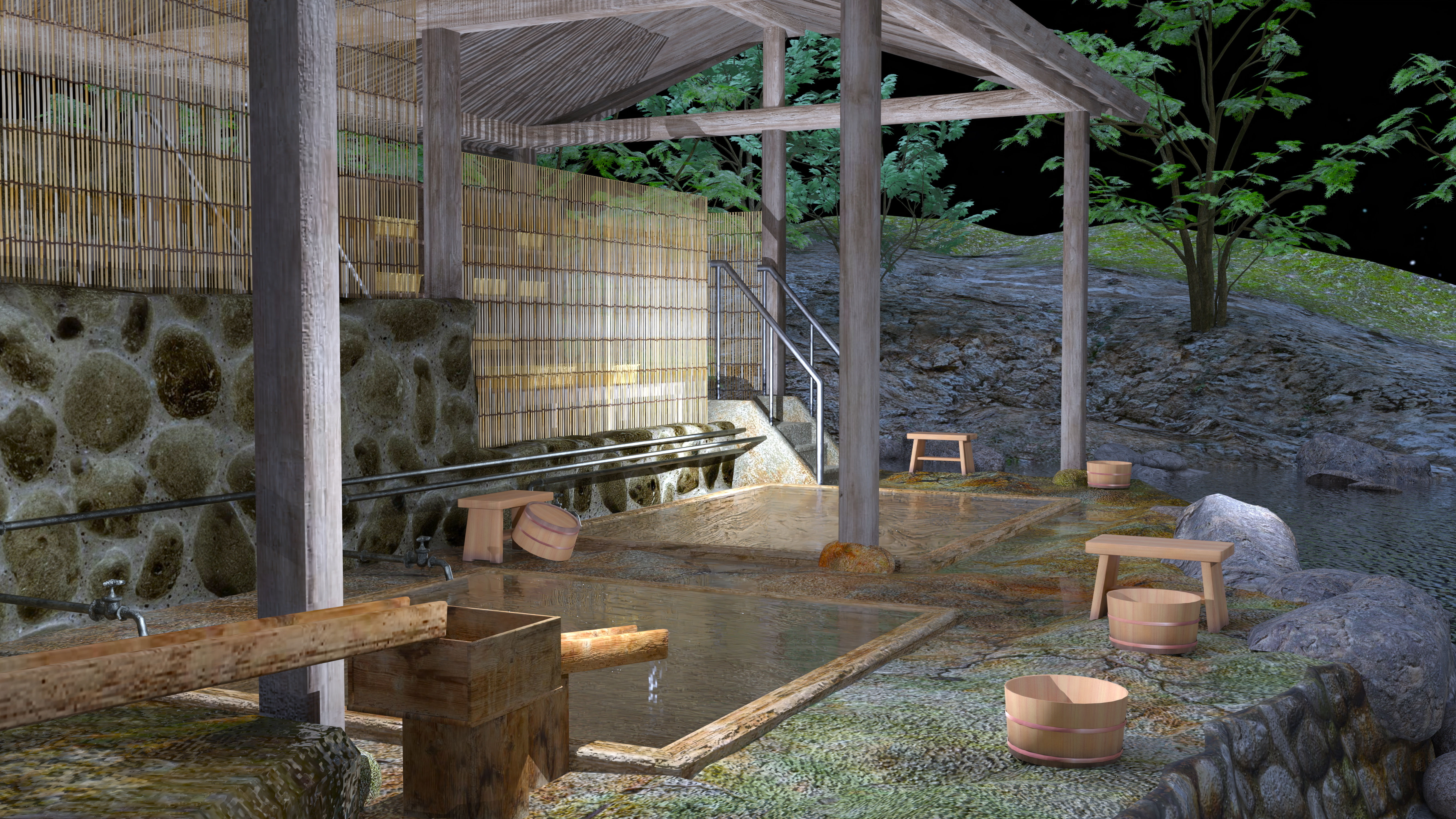 石垣のある露天風呂