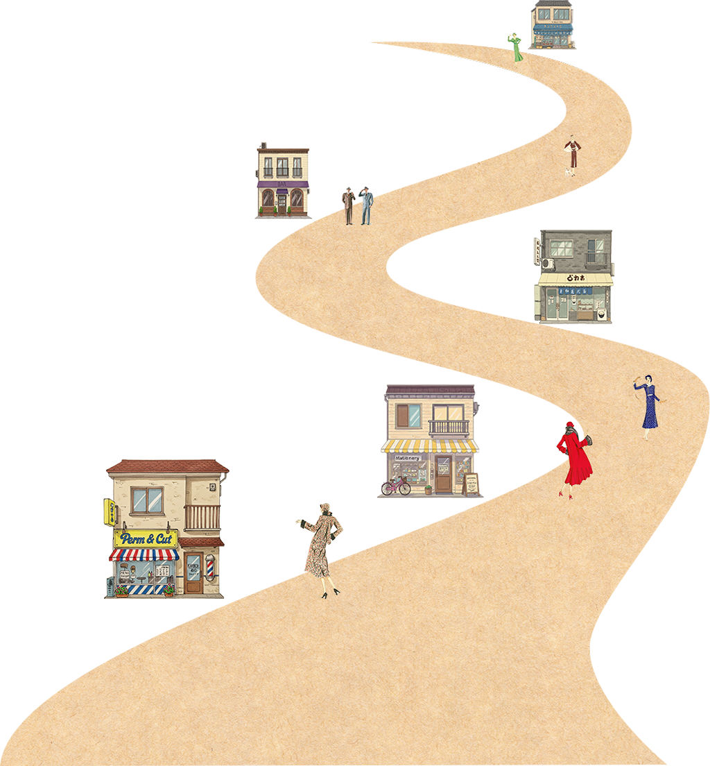 昭和レトロな商店街が立ち並ぶ道